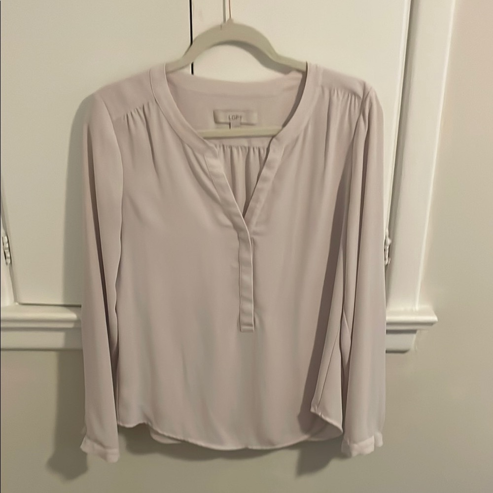 LOFT Cream Long Sleeve Buttoned Blouse